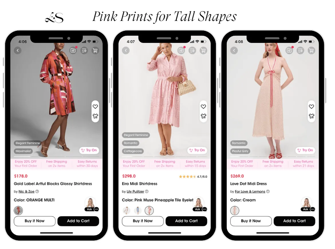 Printed pink dresses for tall body types