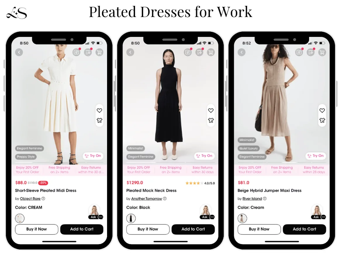 Elegant pleated dresses for work 2025