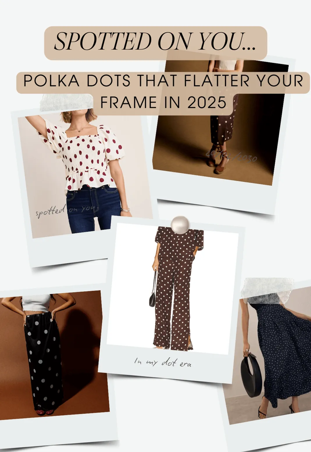 Polka dot outfit collage for women 2025