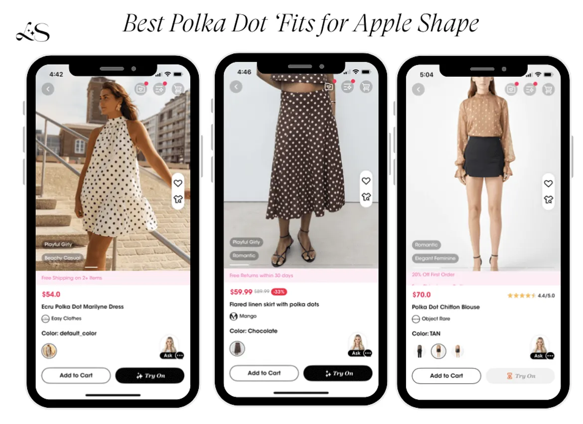 Polka dot outfits for apple shaped body