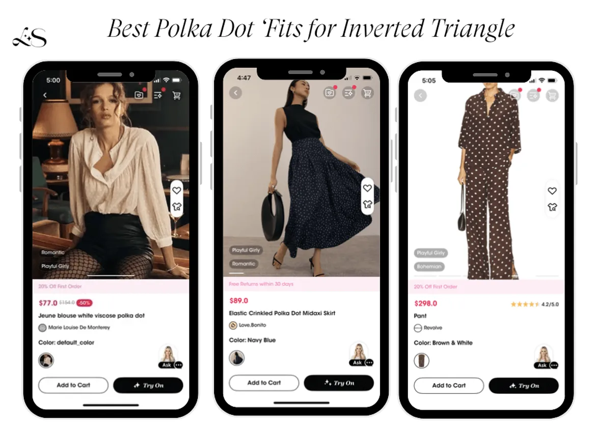 Polka dot skirts and sets for inverted triangle