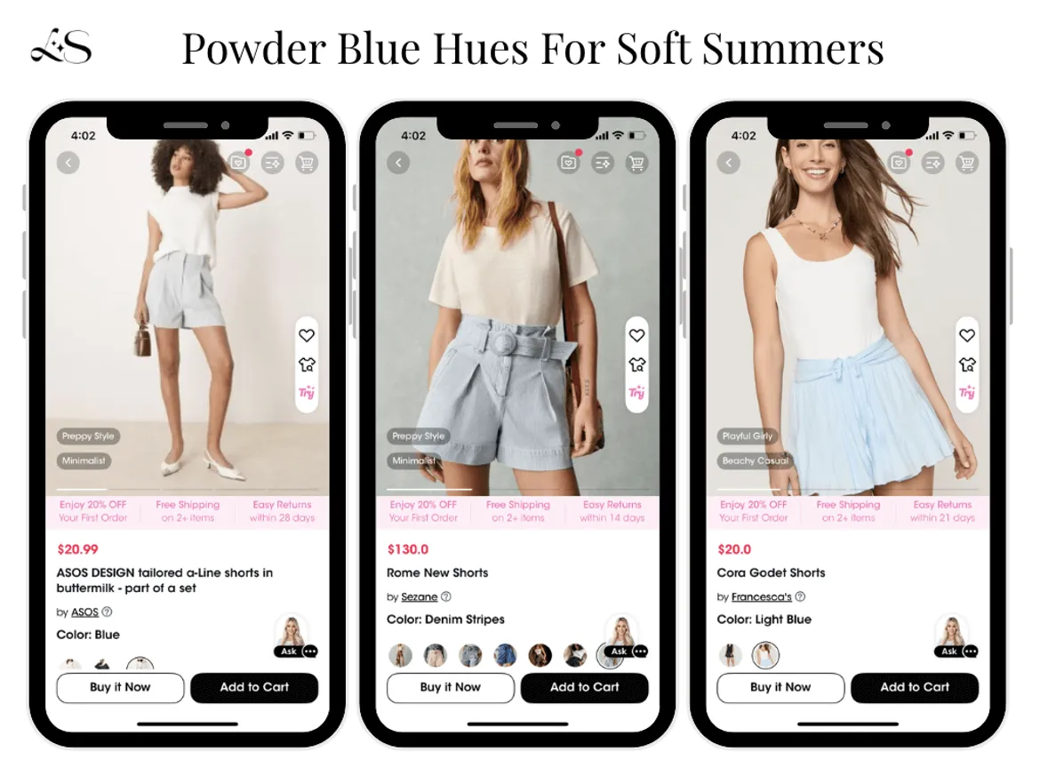 Powder blue shorts for Soft Summer look
