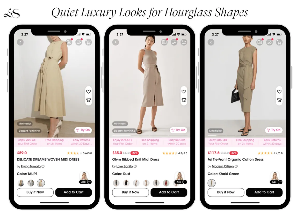 Quiet luxury dresses for hourglass body shape 2025