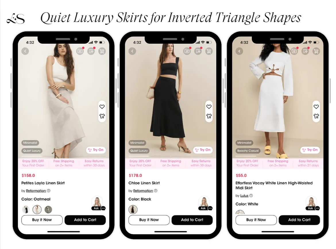 Quiet luxury skirts for inverted triangle body shape 2025