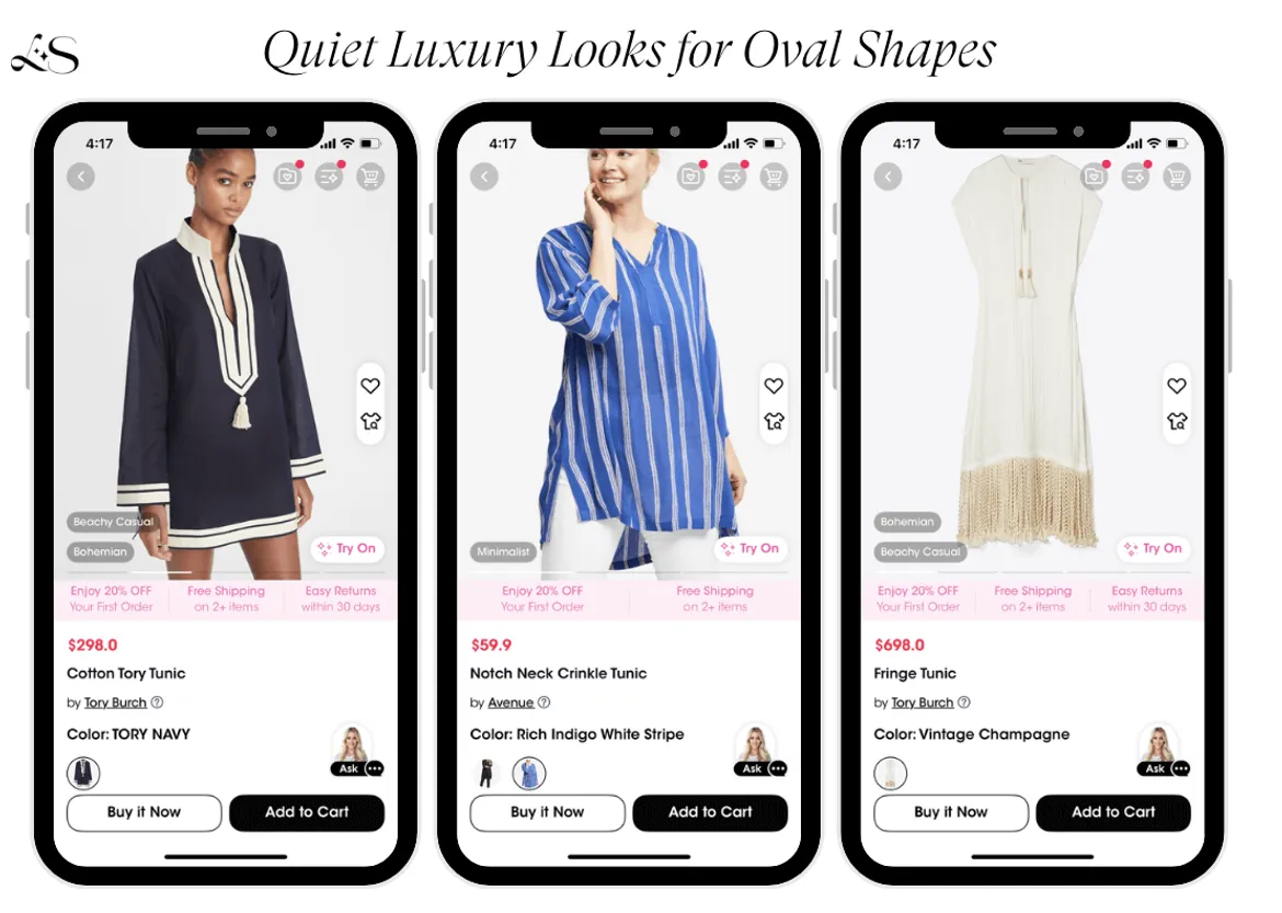 Quiet luxury tunics for oval body shape 2025