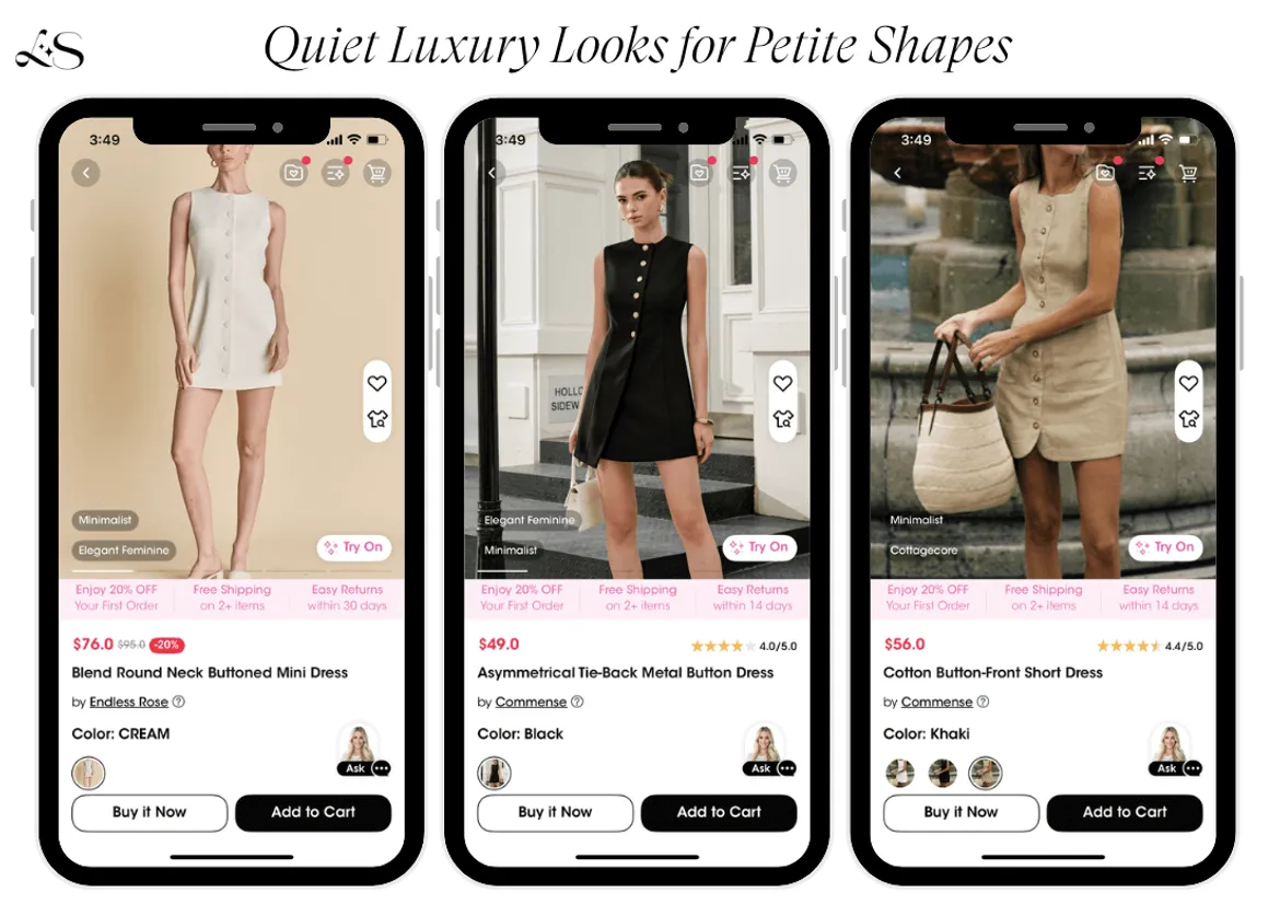 Quiet luxury dresses for petite body shape 2025