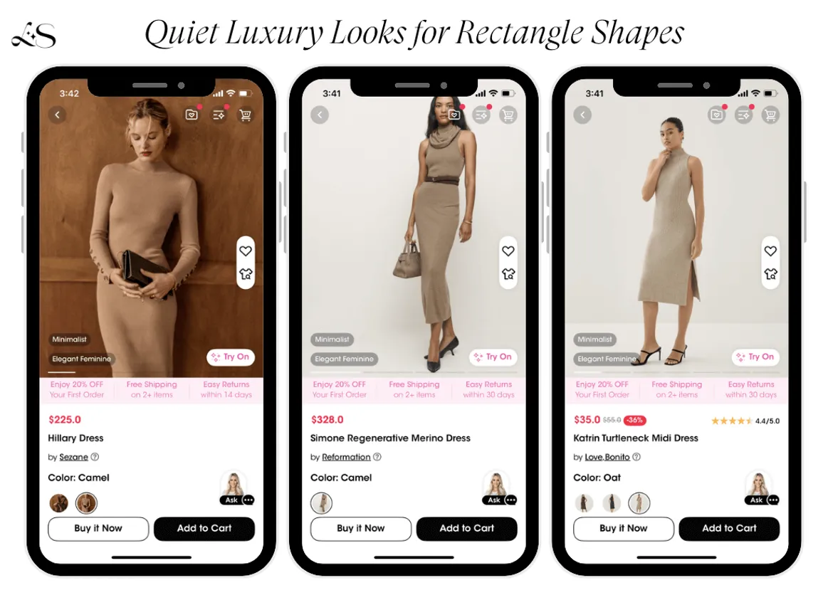 Quiet luxury dresses for rectangle body shape 2025