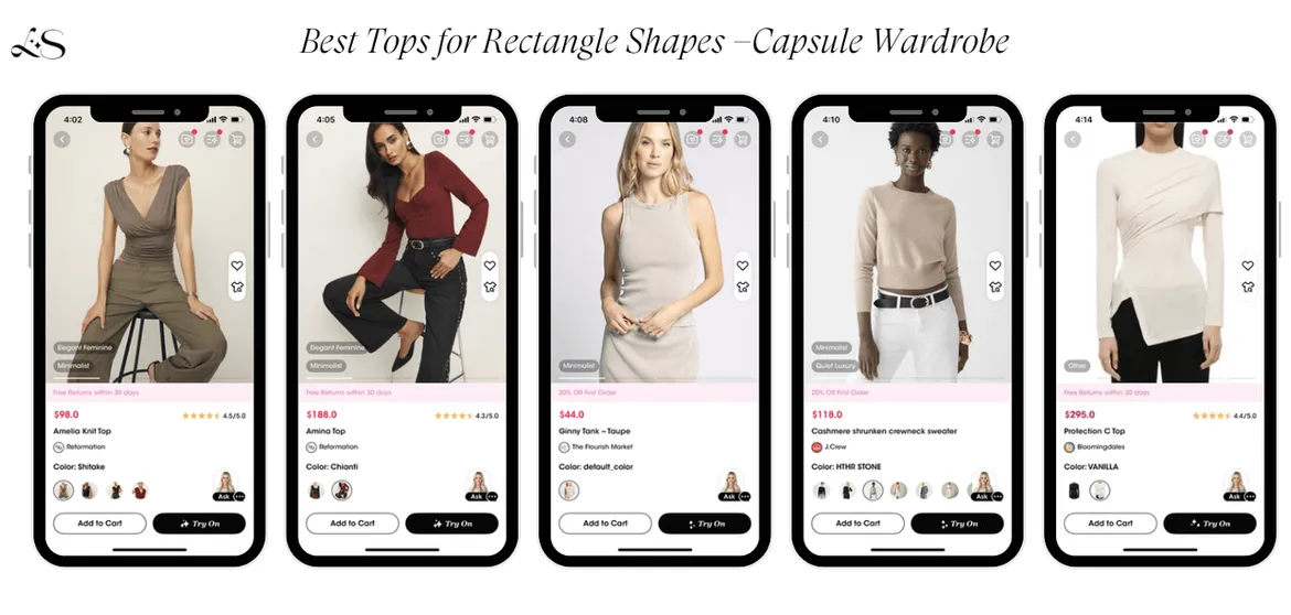Best tops for rectangle shapes with product images on mobile interface