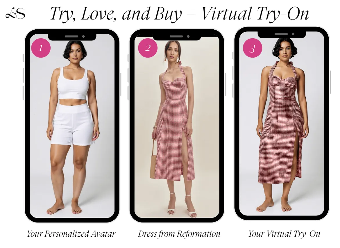 Red check Reformation midi dress virtual try-on