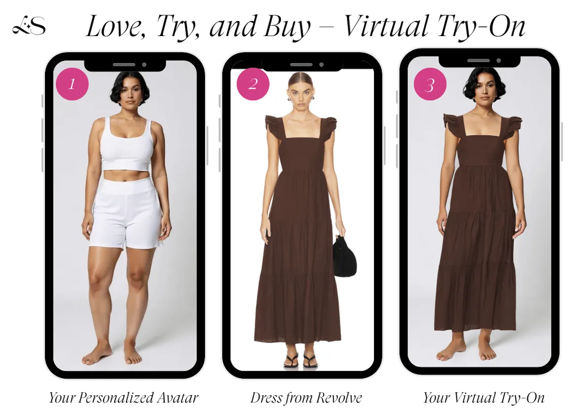 Brown tiered maxi dress from Revolve virtual try-on