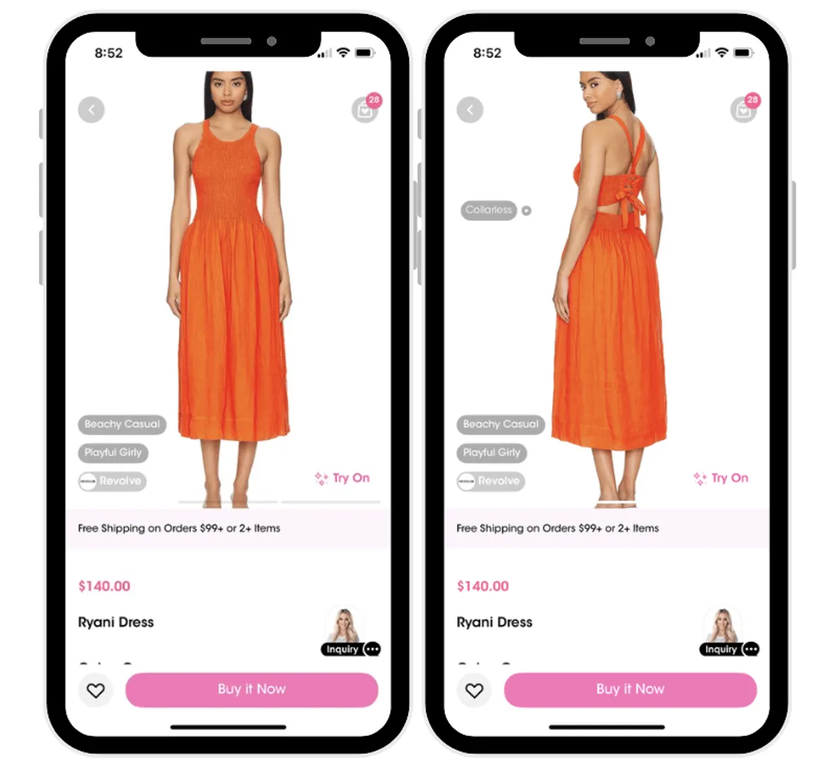 Orange midi dress front and back from Revolve