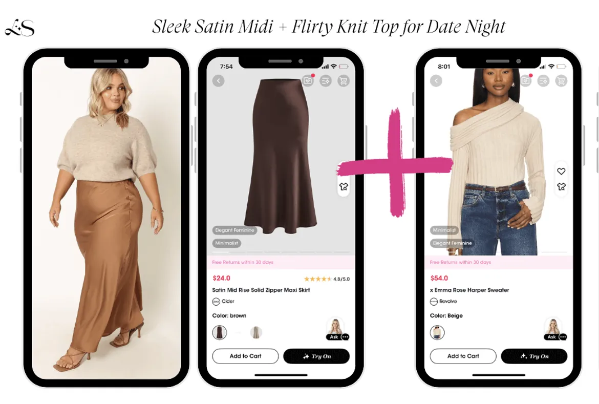 Satin midi skirt and knit top date night outfit