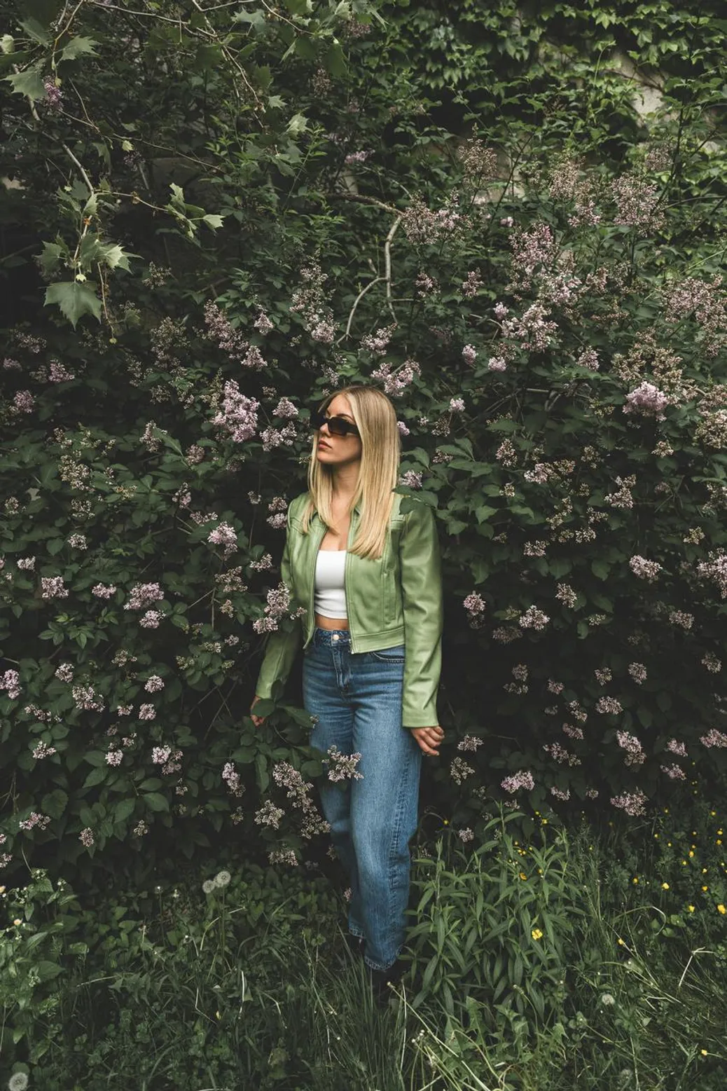 Stylish olive green moto jacket for spring chill