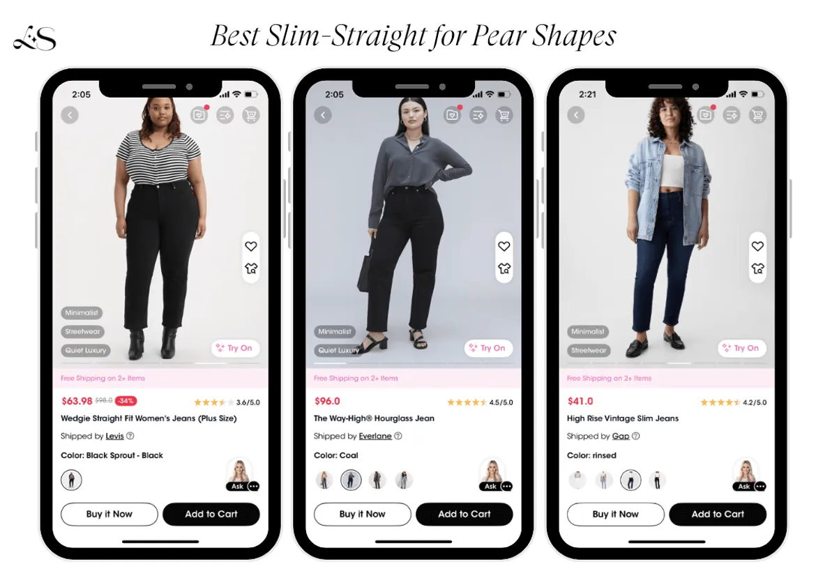 Top slim-straight jeans for pear-shaped body
