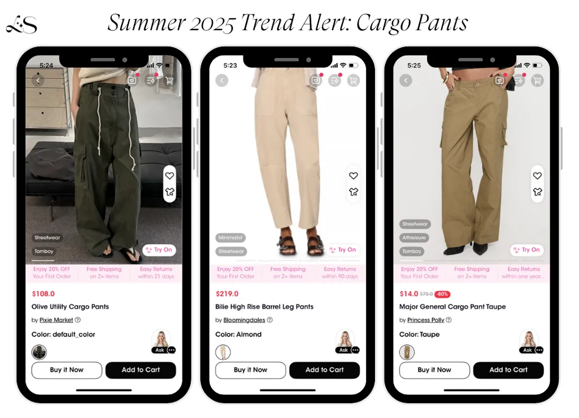 2025 cargo pants trend displayed on LookSky app