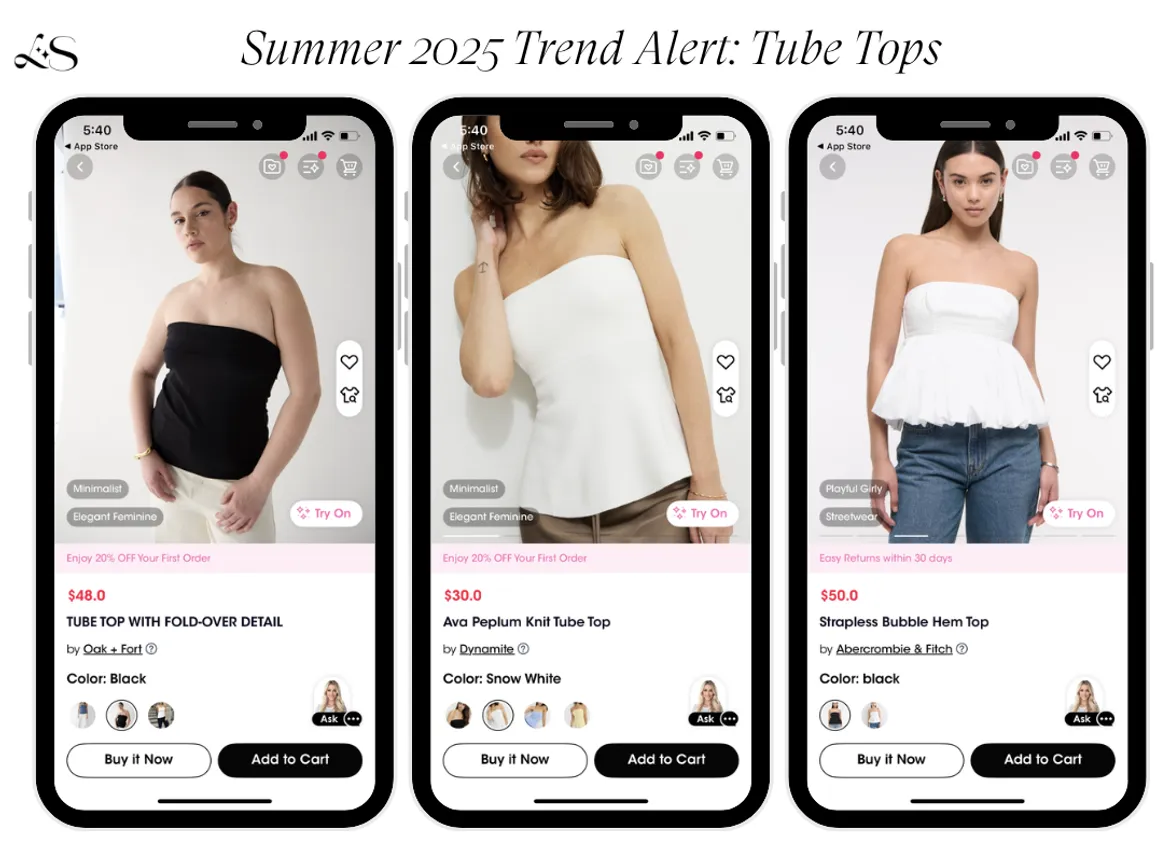 Summer tube tops fashion trend shown on virtual try-on app