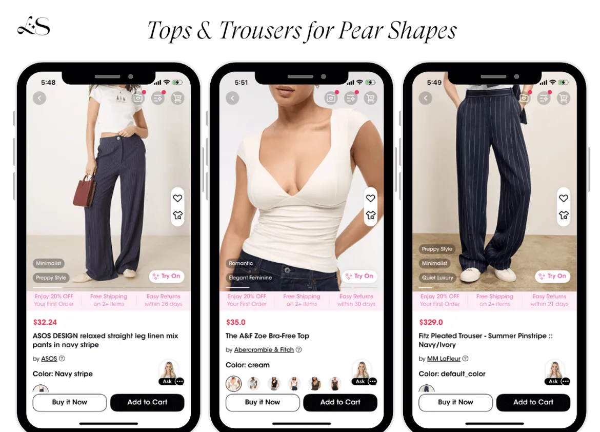 Tops and trousers outfit picks for pear-shaped women