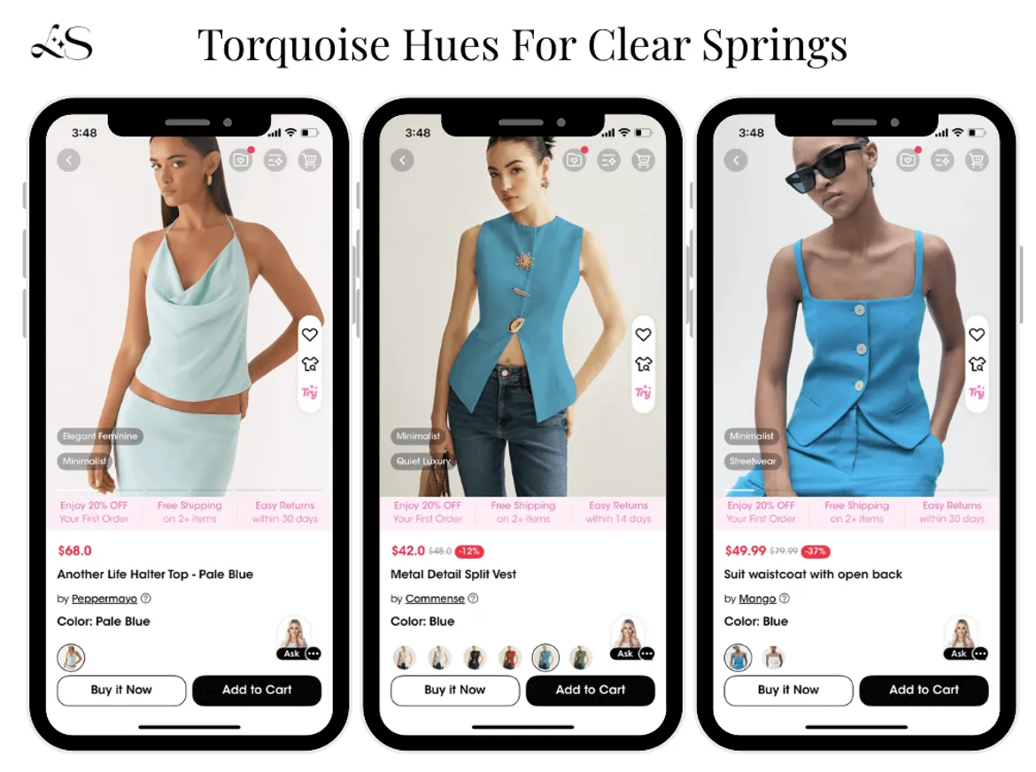 Turquoise tops for Clear Spring wardrobe
