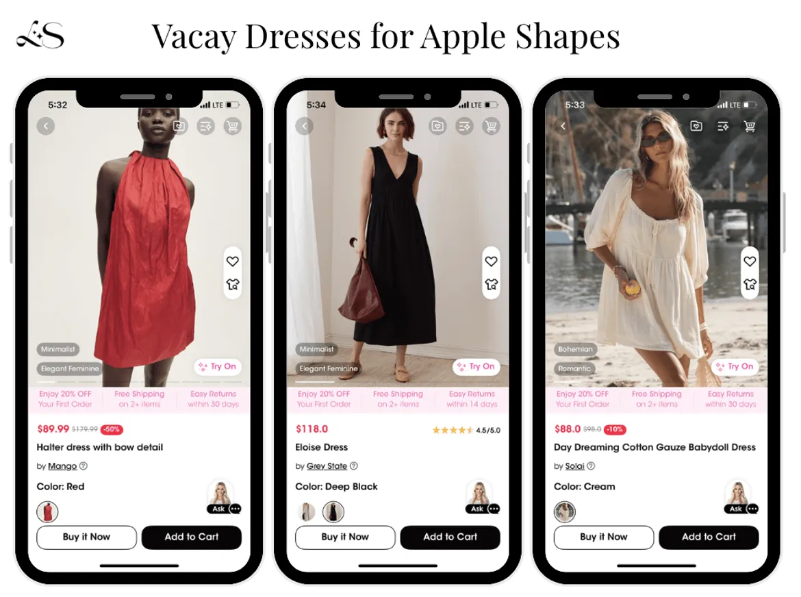 Vacation dresses for apple shaped body summer 2025
