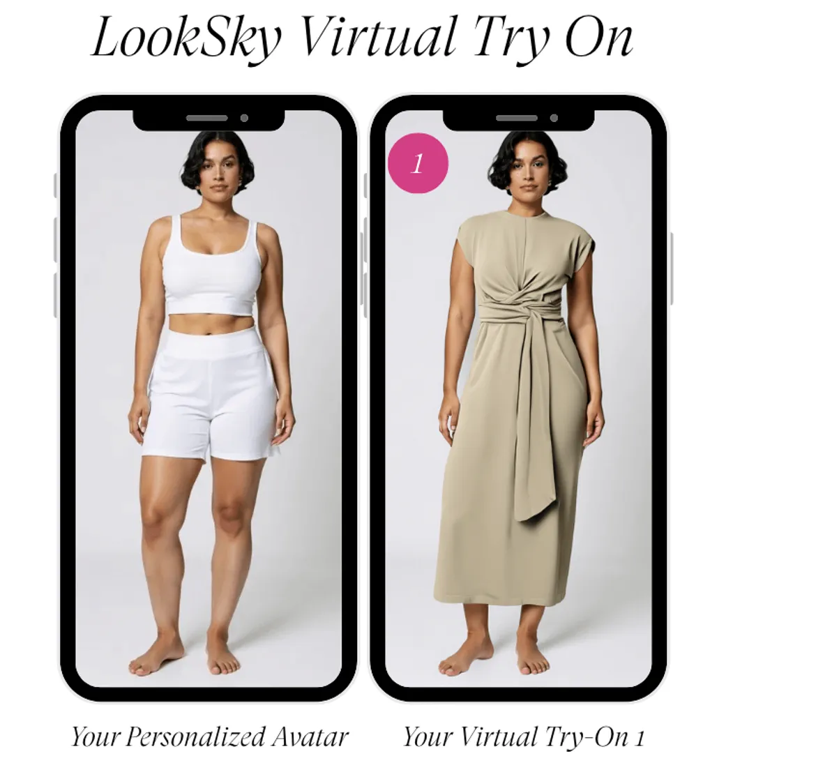 Virtual try-on of tie-front dress on personalized avatar