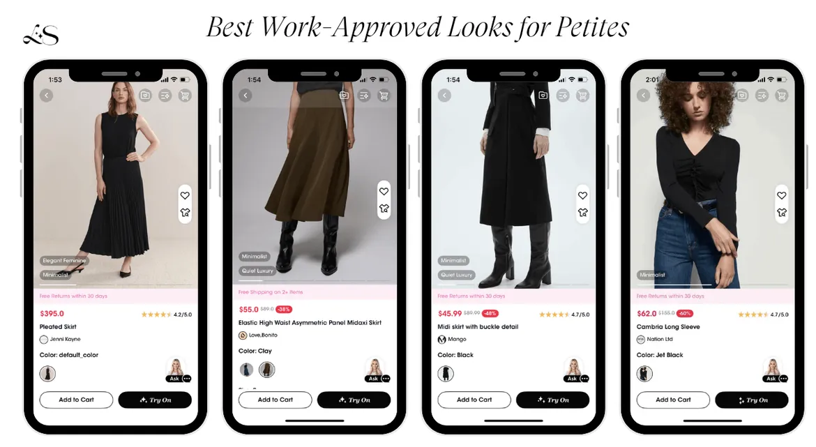 Elegant work-approved skirts and tops for petite women